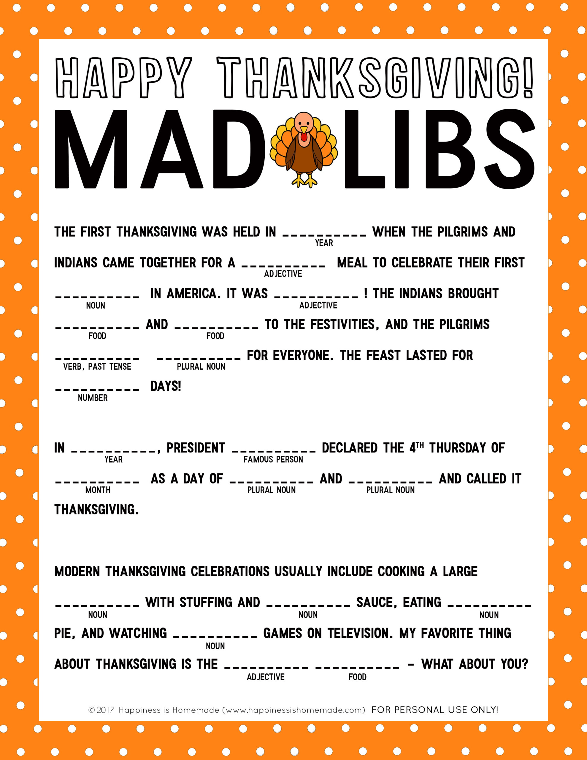 Free Printable Thanksgiving Mad Libs Free Printable Free Printable Thanksgiving Mad Libs Free Printable
