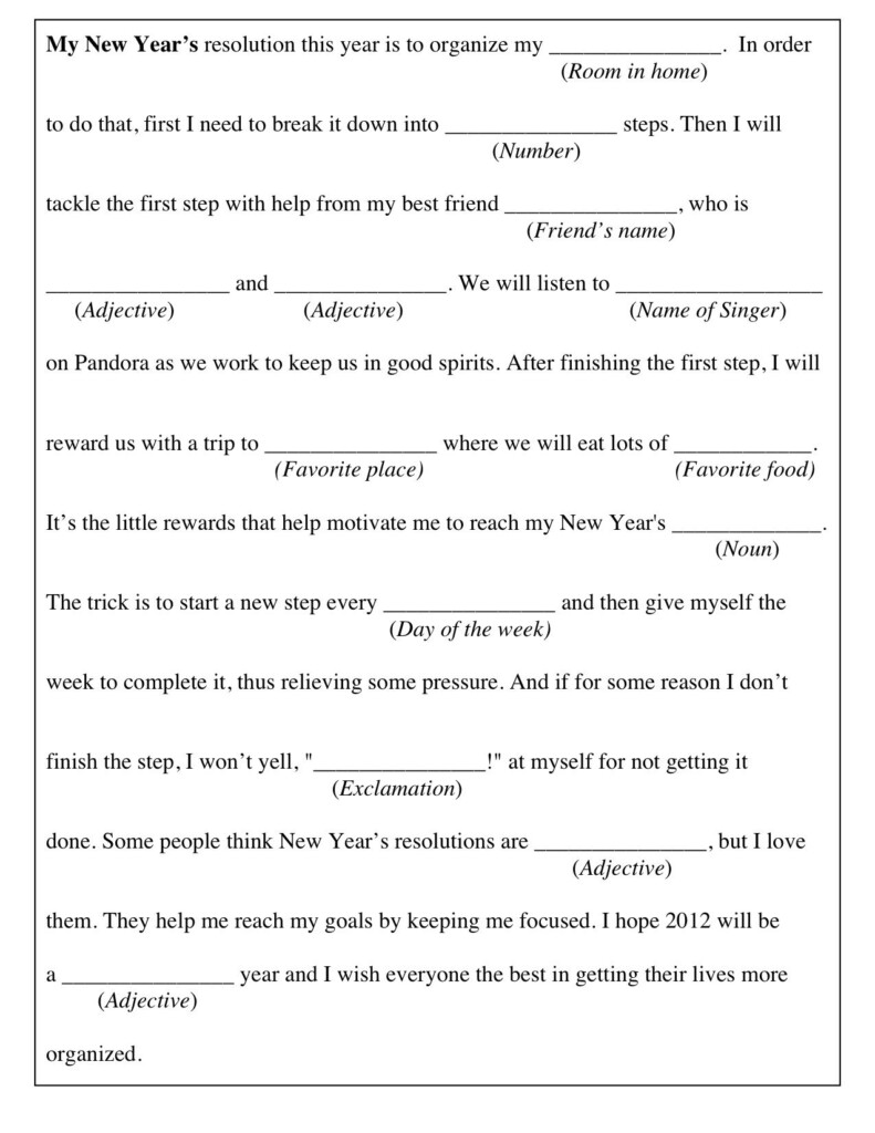 New Year s Resolutions Mad Libs Style New Year s Eve Activities 