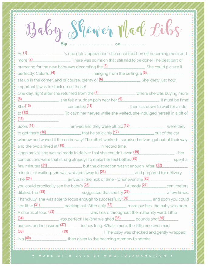 The Easiest Funniest Baby Shower Mad Libs Tulamama
